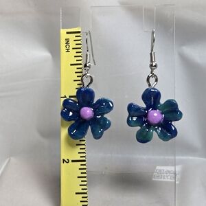 #175- Charming Floral Blue and Purple Earrings